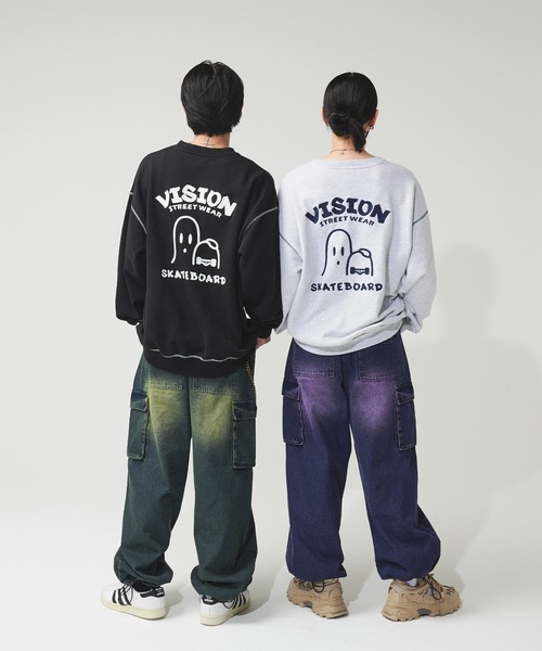 トレーナー スウェット 「VISION STREET WEAR」オリジナルグラフィック チェーン刺繍 ゴーストイラストスウェットトレーナー レディース VISION STREET WEAR（ヴィジョンストリートウェア）の「【VISION