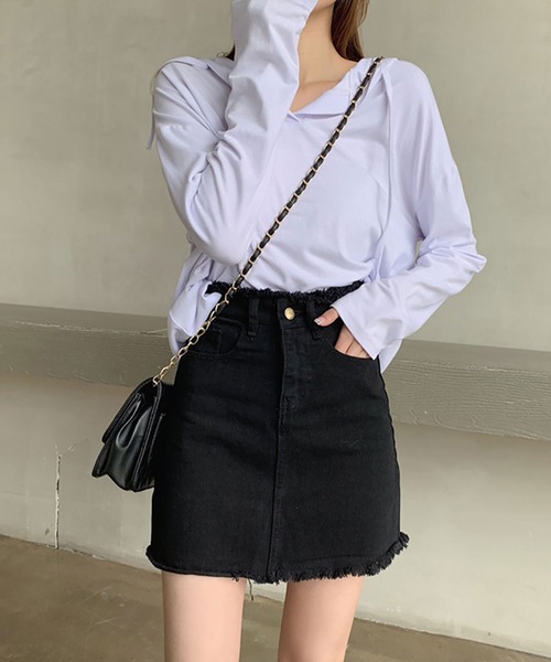 Asterellivi(アステレリビ)の「デニムミニAラインスカート(デニムスカート・レディース・ホワイト/ブラック・M/L/XL)」の13枚目の写真