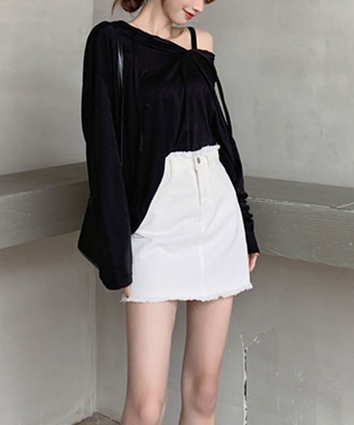 Asterellivi(アステレリビ)の「デニムミニAラインスカート(デニムスカート・レディース・ホワイト/ブラック・M/L/XL)」の15枚目の写真