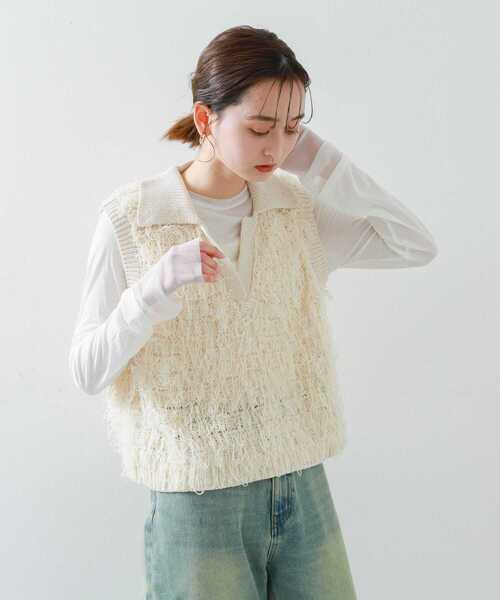 SENSE OF PLACE by URBAN RESEARCH（センスオブプレイスバイアーバンリサーチ）の「ループヤーンニットベスト（ベスト・レディース・アイボリー/ブラック/ライトピンク・ONE）」の18枚目の写真