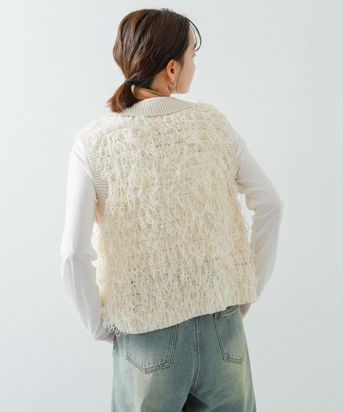 SENSE OF PLACE by URBAN RESEARCH（センスオブプレイスバイアーバンリサーチ）の「ループヤーンニットベスト（ベスト・レディース・アイボリー/ブラック/ライトピンク・ONE）」の19枚目の写真