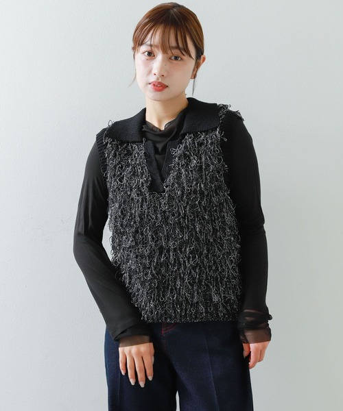 SENSE OF PLACE by URBAN RESEARCH（センスオブプレイスバイアーバンリサーチ）の「ループヤーンニットベスト（ベスト・レディース・アイボリー/ブラック/ライトピンク・ONE）」の22枚目の写真