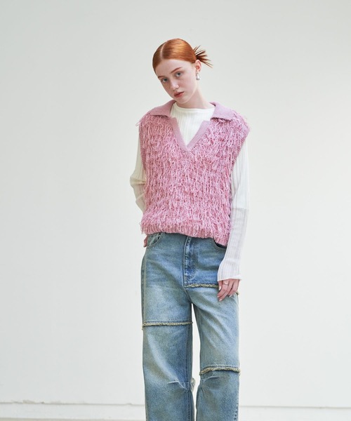 SENSE OF PLACE by URBAN RESEARCH（センスオブプレイスバイアーバンリサーチ）の「ループヤーンニットベスト（ベスト・レディース・アイボリー/ブラック/ライトピンク・ONE）」の5枚目の写真