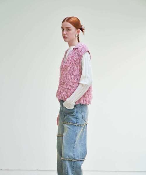 SENSE OF PLACE by URBAN RESEARCH（センスオブプレイスバイアーバンリサーチ）の「ループヤーンニットベスト（ベスト・レディース・アイボリー/ブラック/ライトピンク・ONE）」の6枚目の写真