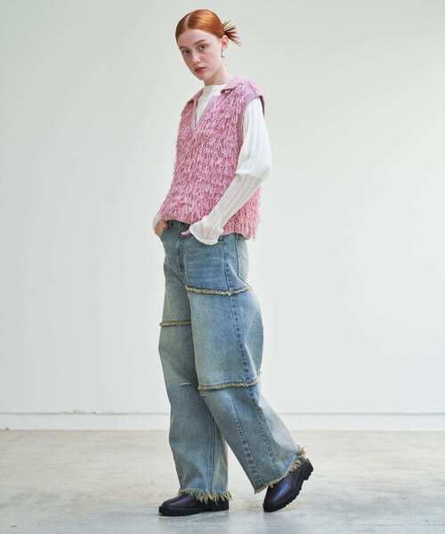 SENSE OF PLACE by URBAN RESEARCH（センスオブプレイスバイアーバンリサーチ）の「ループヤーンニットベスト（ベスト・レディース・アイボリー/ブラック/ライトピンク・ONE）」の7枚目の写真