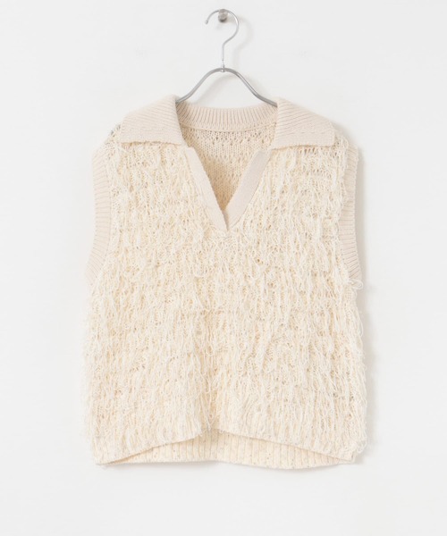 SENSE OF PLACE by URBAN RESEARCH（センスオブプレイスバイアーバンリサーチ）の「ループヤーンニットベスト（ベスト・レディース・アイボリー/ブラック/ライトピンク・ONE）」の8枚目の写真