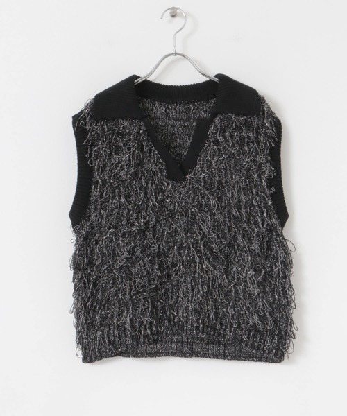 SENSE OF PLACE by URBAN RESEARCH（センスオブプレイスバイアーバンリサーチ）の「ループヤーンニットベスト（ベスト・レディース・アイボリー/ブラック/ライトピンク・ONE）」の9枚目の写真