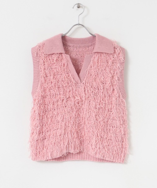 SENSE OF PLACE by URBAN RESEARCH（センスオブプレイスバイアーバンリサーチ）の「ループヤーンニットベスト（ベスト・レディース・アイボリー/ブラック/ライトピンク・ONE）」の10枚目の写真