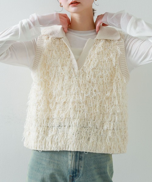 SENSE OF PLACE by URBAN RESEARCH（センスオブプレイスバイアーバンリサーチ）の「ループヤーンニットベスト（ベスト・レディース・アイボリー/ブラック/ライトピンク・ONE）」の2枚目の写真