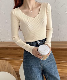 blackdia ocean（ブラックダイヤオーシャン）の「blackdia ocean Vネックスリムリブニット（ニット/セーター）」