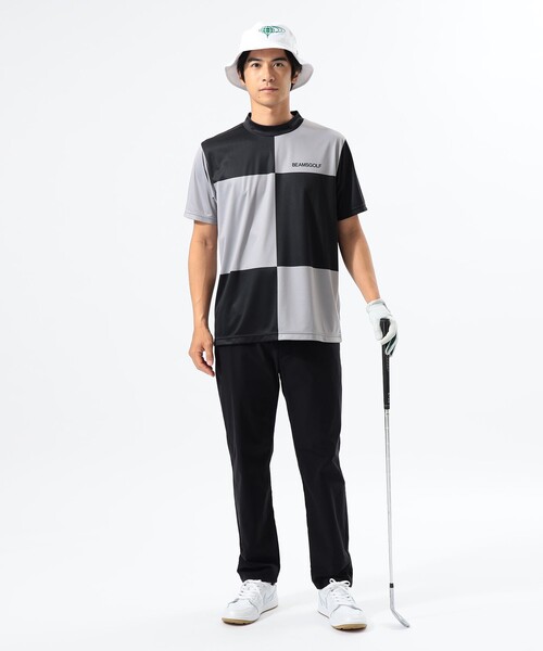 ビームスゴルフ　シアサッカー　モックネック セール】ORANGE LABEL / ブロックチェック モックネック シャツ