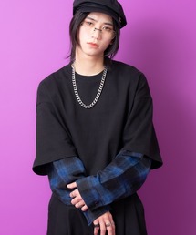 ankoROCK（アンコロック）の「a.p.o.v. -ankoROCK's select- ブロックチェック柄ネルシャツアームフェイクレイヤードスウェットカットソー / 長袖 ロングスリーブTシャツ メンズ レディース ユニセックス スエット（Tシャツ/カットソー・メンズ）」
