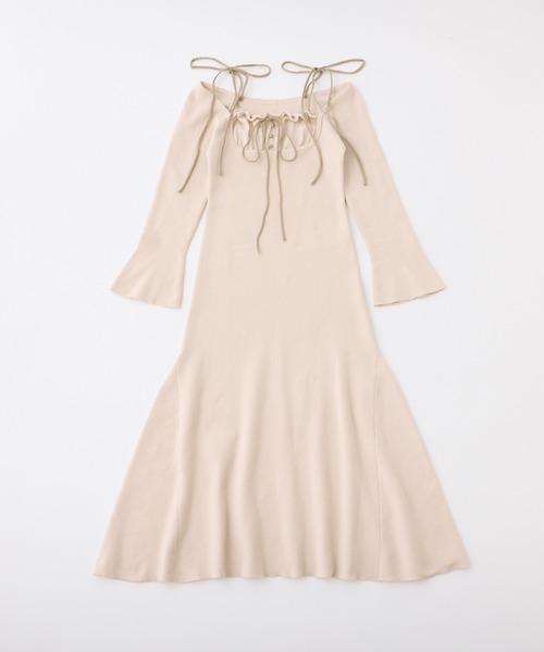 one after another NICE CLAUP(ワンアフターアナザーナイスクラップ)の「【推し活collection】肩リボン配色ニットワンピース(ワンピース・レディース・モカ/アイボリー・FREE)」の5枚目の写真