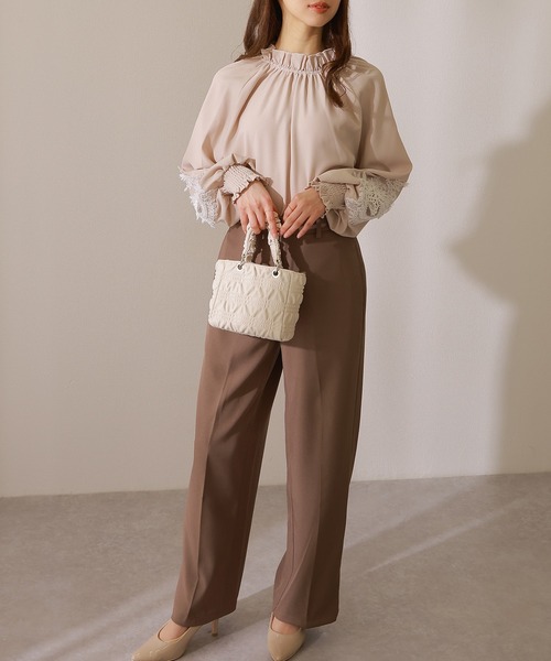 Lace Ladies（レースレディース）の「袖レース スタンドカラー 長袖 ギャザー ブラウス（シャツ/ブラウス・レディース・ネイビー/ベージュ/ホワイト/ブラック・FREE/S）」の7枚目の写真