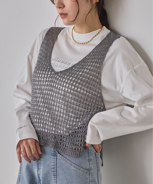 hunch（ハンチ）の「メタリックヤーン ニットベスト（ベスト・レディース・アンティークシルバー/ゴールド/ヘザーチャコール・FREE）」の2枚目の写真