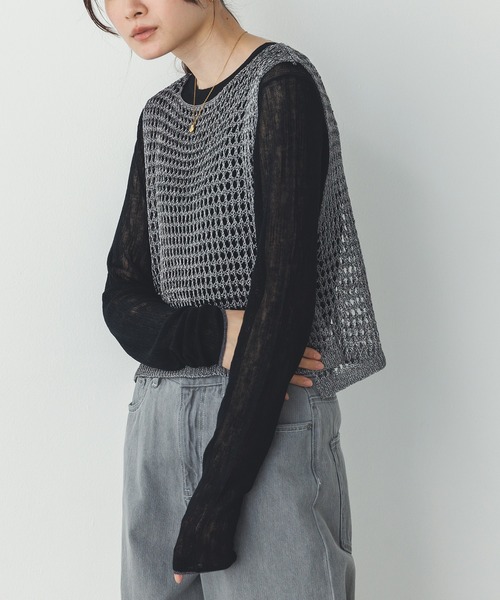 hunch（ハンチ）の「メタリックヤーン ニットベスト（ベスト・レディース・アンティークシルバー/ゴールド/ヘザーチャコール・FREE）」の5枚目の写真