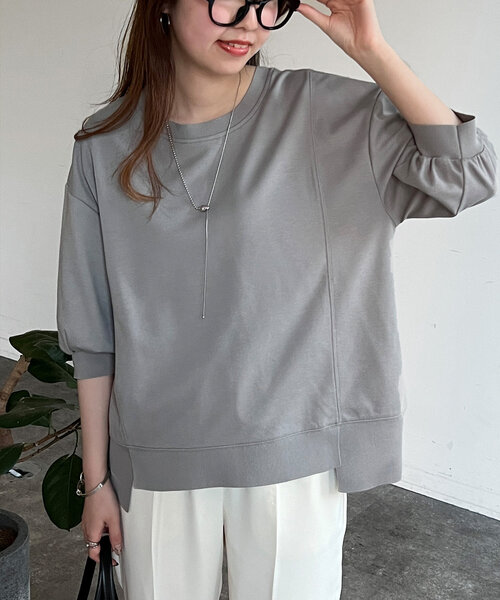 Chez toi(シェトワ)の「ポンチ×リブ切替プルオーバー(Tシャツ/カットソー・レディース・ブラック/イエロー/オフホワイト/グレー・FREE)」の4枚目の写真