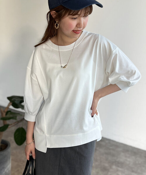 Chez toi(シェトワ)の「ポンチ×リブ切替プルオーバー(Tシャツ/カットソー・レディース・ブラック/イエロー/オフホワイト/グレー・FREE)」の2枚目の写真