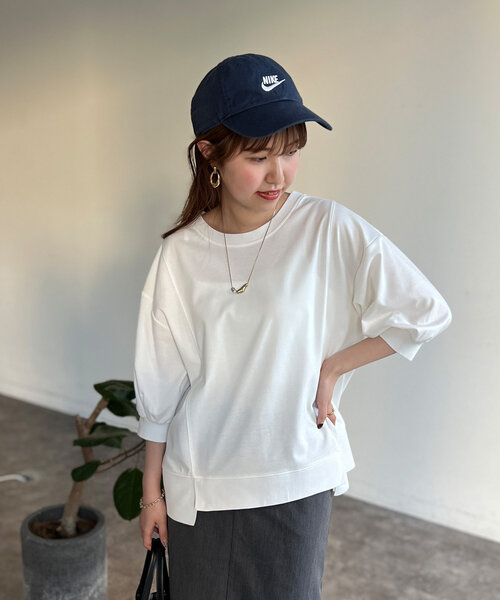 Chez toi(シェトワ)の「ポンチ×リブ切替プルオーバー(Tシャツ/カットソー・レディース・ブラック/イエロー/オフホワイト/グレー・FREE)」の5枚目の写真