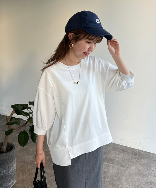 Chez toi(シェトワ)の「ポンチ×リブ切替プルオーバー(Tシャツ/カットソー・レディース・ブラック/イエロー/オフホワイト/グレー・FREE)」の6枚目の写真