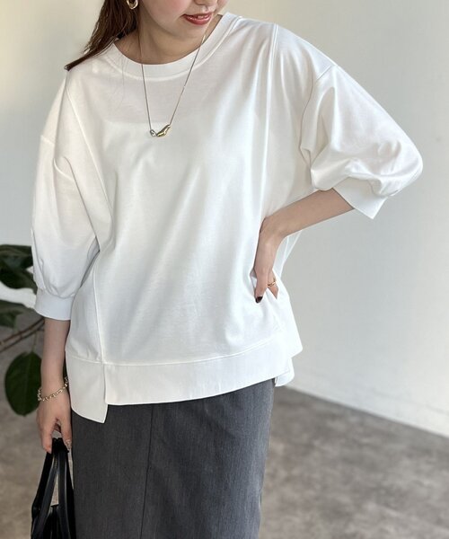 Chez toi(シェトワ)の「ポンチ×リブ切替プルオーバー(Tシャツ/カットソー・レディース・ブラック/イエロー/オフホワイト/グレー・FREE)」の7枚目の写真