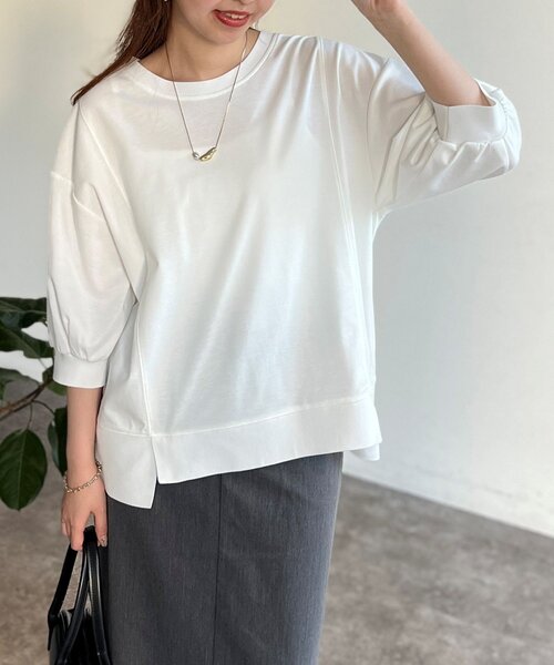 Chez toi(シェトワ)の「ポンチ×リブ切替プルオーバー(Tシャツ/カットソー・レディース・ブラック/イエロー/オフホワイト/グレー・FREE)」の8枚目の写真