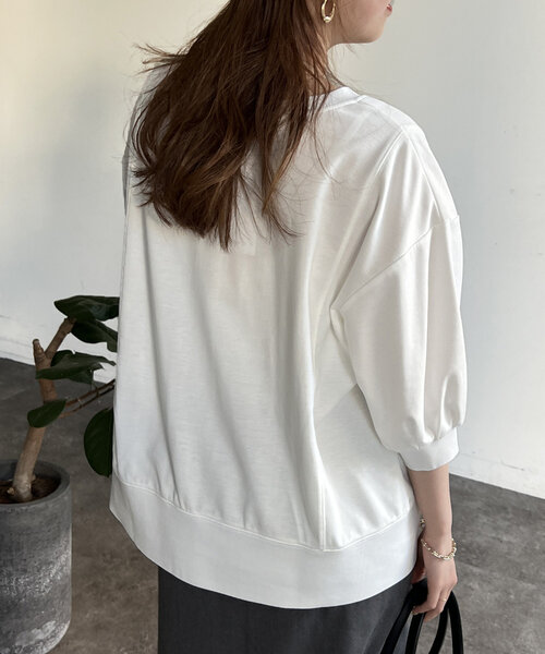 Chez toi(シェトワ)の「ポンチ×リブ切替プルオーバー(Tシャツ/カットソー・レディース・ブラック/イエロー/オフホワイト/グレー・FREE)」の11枚目の写真
