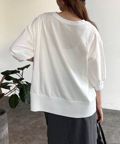 Chez toi(シェトワ)の「ポンチ×リブ切替プルオーバー(Tシャツ/カットソー・レディース・ブラック/イエロー/オフホワイト/グレー・FREE)」の12枚目の写真