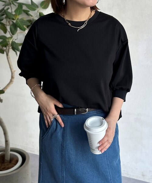 Chez toi(シェトワ)の「ポンチ×リブ切替プルオーバー(Tシャツ/カットソー・レディース・ブラック/イエロー/オフホワイト/グレー・FREE)」の17枚目の写真