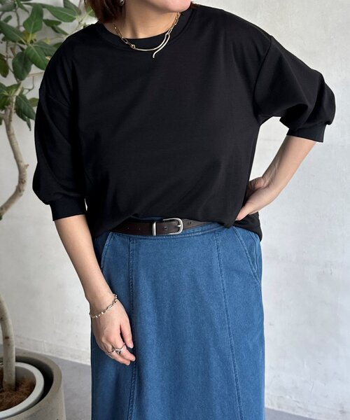 Chez toi(シェトワ)の「ポンチ×リブ切替プルオーバー(Tシャツ/カットソー・レディース・ブラック/イエロー/オフホワイト/グレー・FREE)」の19枚目の写真