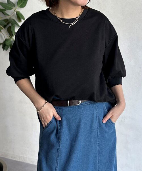 Chez toi(シェトワ)の「ポンチ×リブ切替プルオーバー(Tシャツ/カットソー・レディース・ブラック/イエロー/オフホワイト/グレー・FREE)」の20枚目の写真