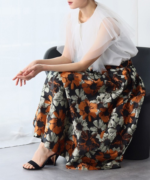 セール】フラワージャガードタックフレアスカート（スカート