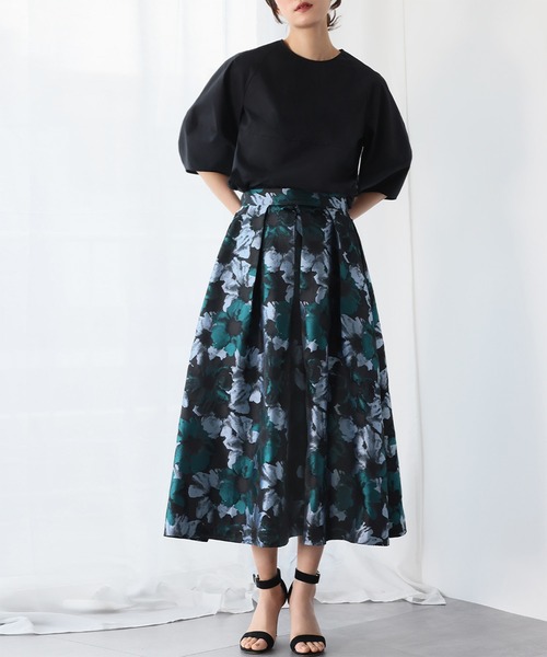 フラワージャガードタックフレアスカート（スカート）｜ELFRANK