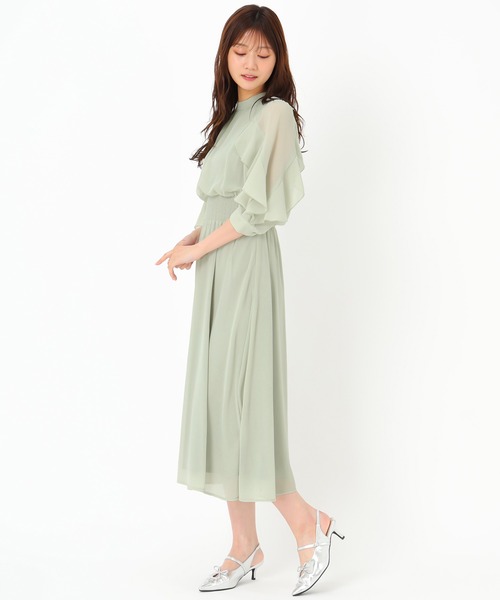 セール】2025春夏新作 フリルスリーブシフォンワンピース