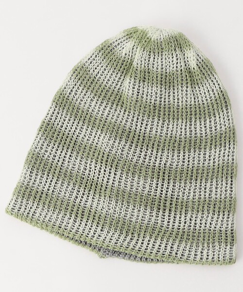 FREAK'S STORE（フリークスストア）の「RACAL/ラカル Openwork border knit beanie/オープンワークボーダーニットビーニー（ハット・レディース・ベージュ/グリーン/ブラック・ONE SIZE）」の3枚目の写真