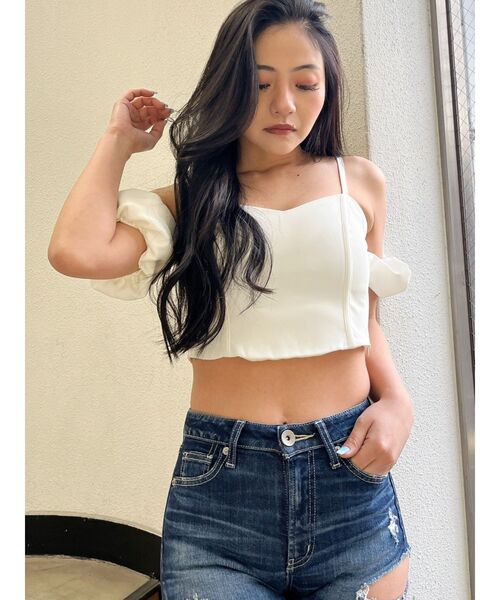 即日発送！GYDA オフショルバルーンスリーブブラウス ミックス　完売カラー ジェイダ GYDA オフショルバルーンスリーブブラウス （ミックス