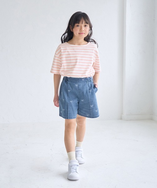 ビッグリボンデニムパンツ セール】【KIDS/キッズ】リボン柄デニムピンタックパンツ