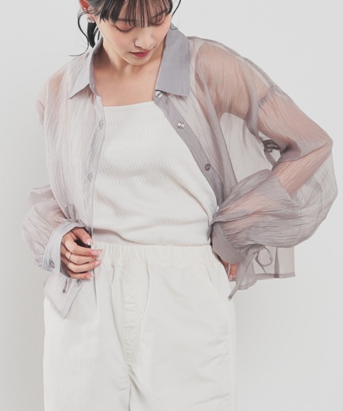 Honeys（ハニーズ）の「シャーリングタンク（タンクトップ・レディース・アイボリー/ブラック/ホワイト/ライトグリーン/オレンジ/スミクロ/ブラウン・L/M/S）」の2枚目の写真