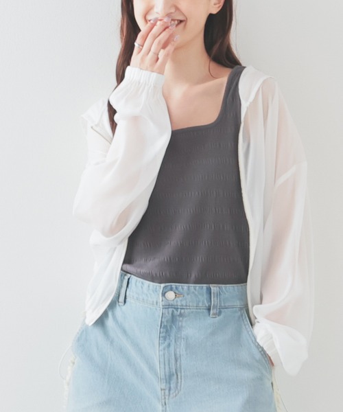 Honeys（ハニーズ）の「シャーリングタンク（タンクトップ・レディース・アイボリー/ブラック/ホワイト/ライトグリーン/オレンジ/スミクロ/ブラウン・L/M/S）」の5枚目の写真