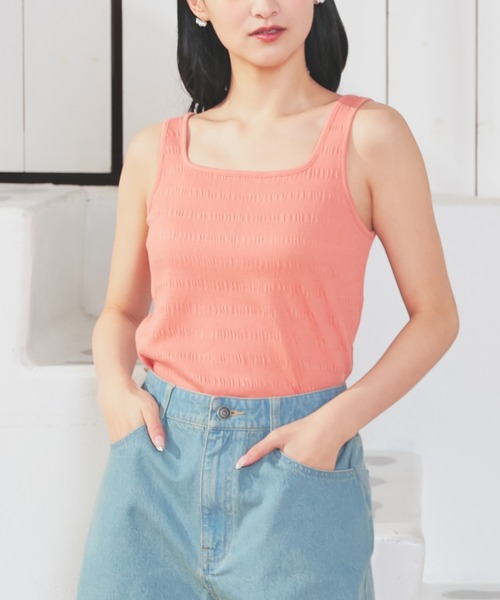 Honeys（ハニーズ）の「シャーリングタンク（タンクトップ・レディース・アイボリー/ブラック/ホワイト/ライトグリーン/オレンジ/スミクロ/ブラウン・L/M/S）」の7枚目の写真