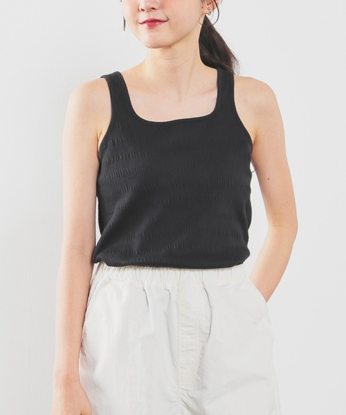 Honeys（ハニーズ）の「シャーリングタンク（タンクトップ・レディース・アイボリー/ブラック/ホワイト/ライトグリーン/オレンジ/スミクロ/ブラウン・L/M/S）」の4枚目の写真