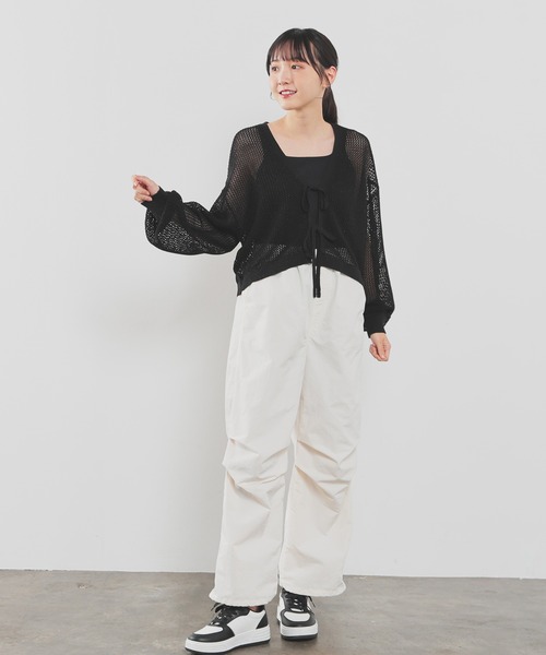 Honeys（ハニーズ）の「シャーリングタンク（タンクトップ・レディース・アイボリー/ブラック/ホワイト/ライトグリーン/オレンジ/スミクロ/ブラウン・L/M/S）」の10枚目の写真