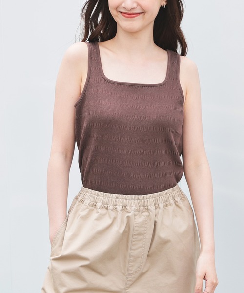 Honeys（ハニーズ）の「シャーリングタンク（タンクトップ・レディース・アイボリー/ブラック/ホワイト/ライトグリーン/オレンジ/スミクロ/ブラウン・L/M/S）」の14枚目の写真