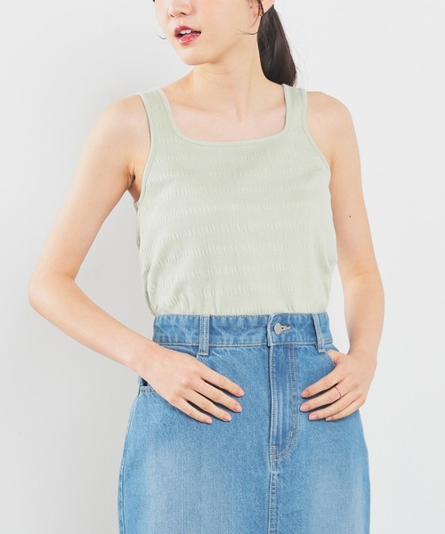 Honeys（ハニーズ）の「シャーリングタンク（タンクトップ・レディース・アイボリー/ブラック/ホワイト/ライトグリーン/オレンジ/スミクロ/ブラウン・L/M/S）」の16枚目の写真