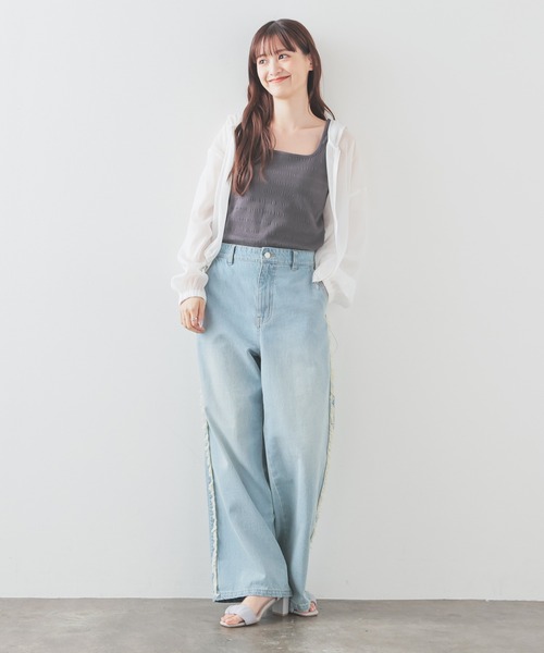 Honeys（ハニーズ）の「シャーリングタンク（タンクトップ・レディース・アイボリー/ブラック/ホワイト/ライトグリーン/オレンジ/スミクロ/ブラウン・L/M/S）」の17枚目の写真