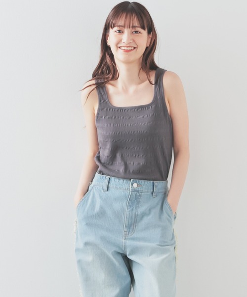 Honeys（ハニーズ）の「シャーリングタンク（タンクトップ・レディース・アイボリー/ブラック/ホワイト/ライトグリーン/オレンジ/スミクロ/ブラウン・L/M/S）」の18枚目の写真