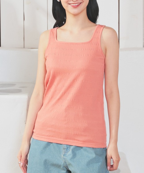 Honeys（ハニーズ）の「シャーリングタンク（タンクトップ・レディース・アイボリー/ブラック/ホワイト/ライトグリーン/オレンジ/スミクロ/ブラウン・L/M/S）」の21枚目の写真