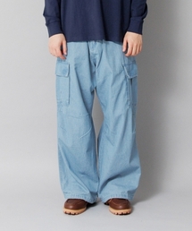 【大人向けサイズあり】ライトデニム・ワイドカーゴパンツ
