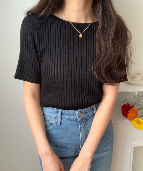LAUIR（ラウアー）の「シアーワイドリブボートネックニット（ニット/セーター・レディース・ホワイト/ブラック/クリーム・MEDIUM/LARGE）」の5枚目の写真