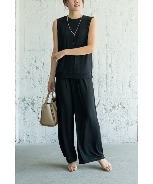 M.deux（エムドゥ）の「《セットアップ対応》リラックスノースリカットソー（Tシャツ/カットソー・レディース・ブラック/モカ・MEDIUM）」の7枚目の写真